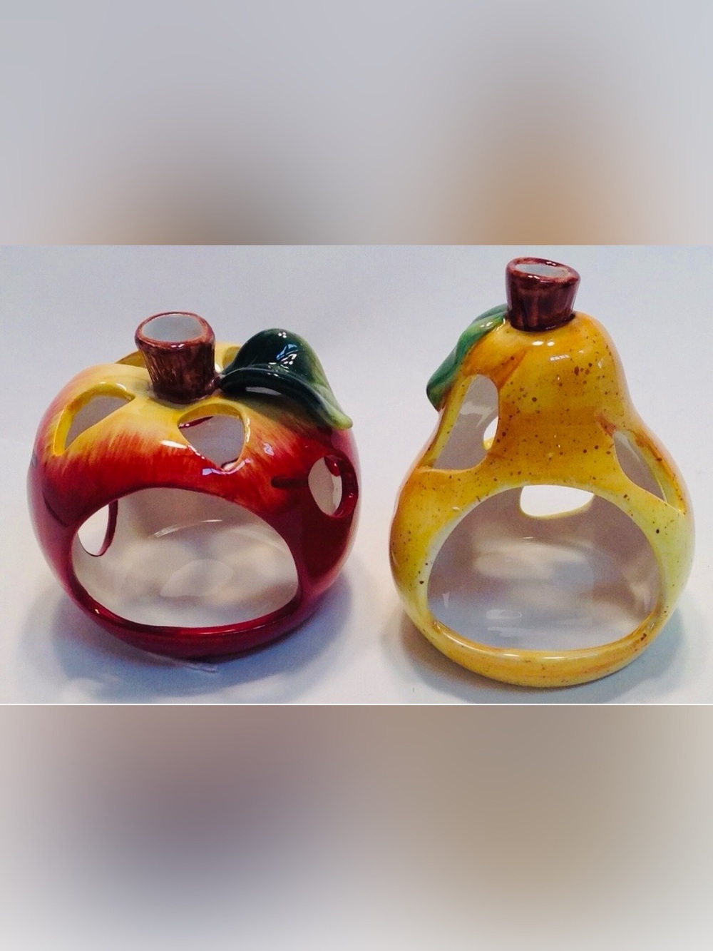 Tea Light Set Votive Candle Holder Pear and Apple Porcelain Fruit